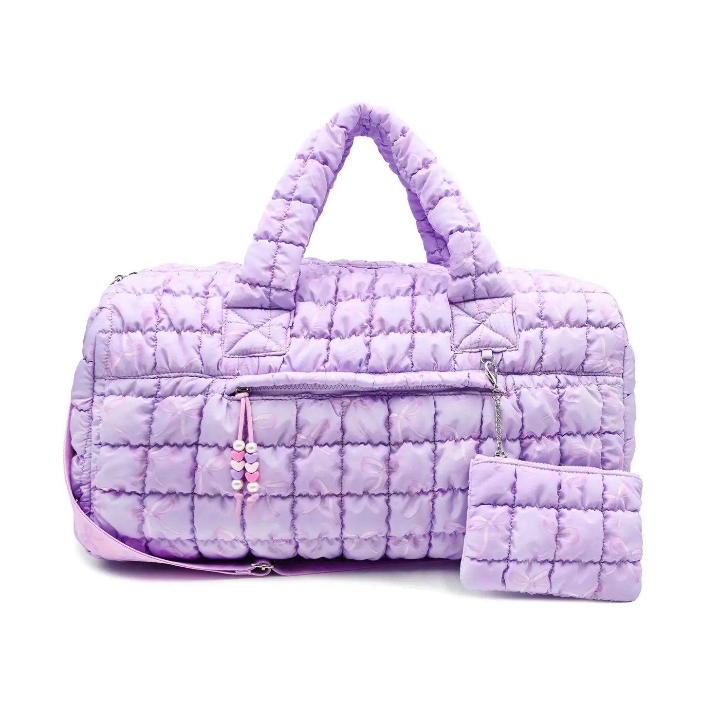 Quilted Scrunchies Bow Printed Large Duffle Bag with Coin Purse