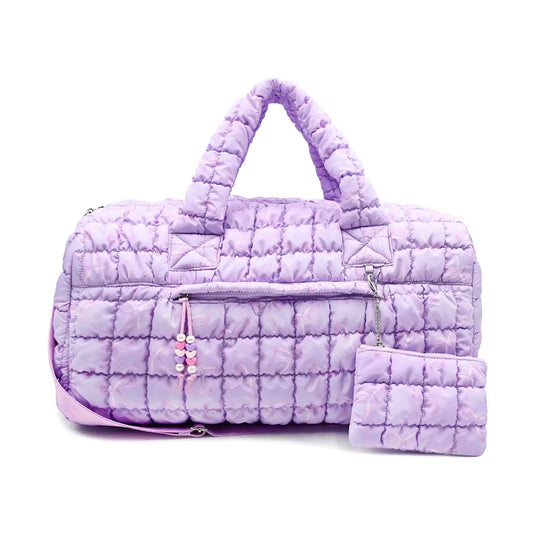 Quilted Scrunchies Bow Printed Large Duffle Bag with Coin Purse