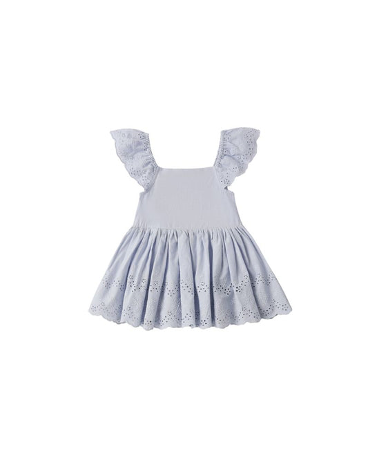 Periwinkle Rylee & Cru Remi Romper for babies, featuring soft fabric and cute design with short sleeves and snap closures.