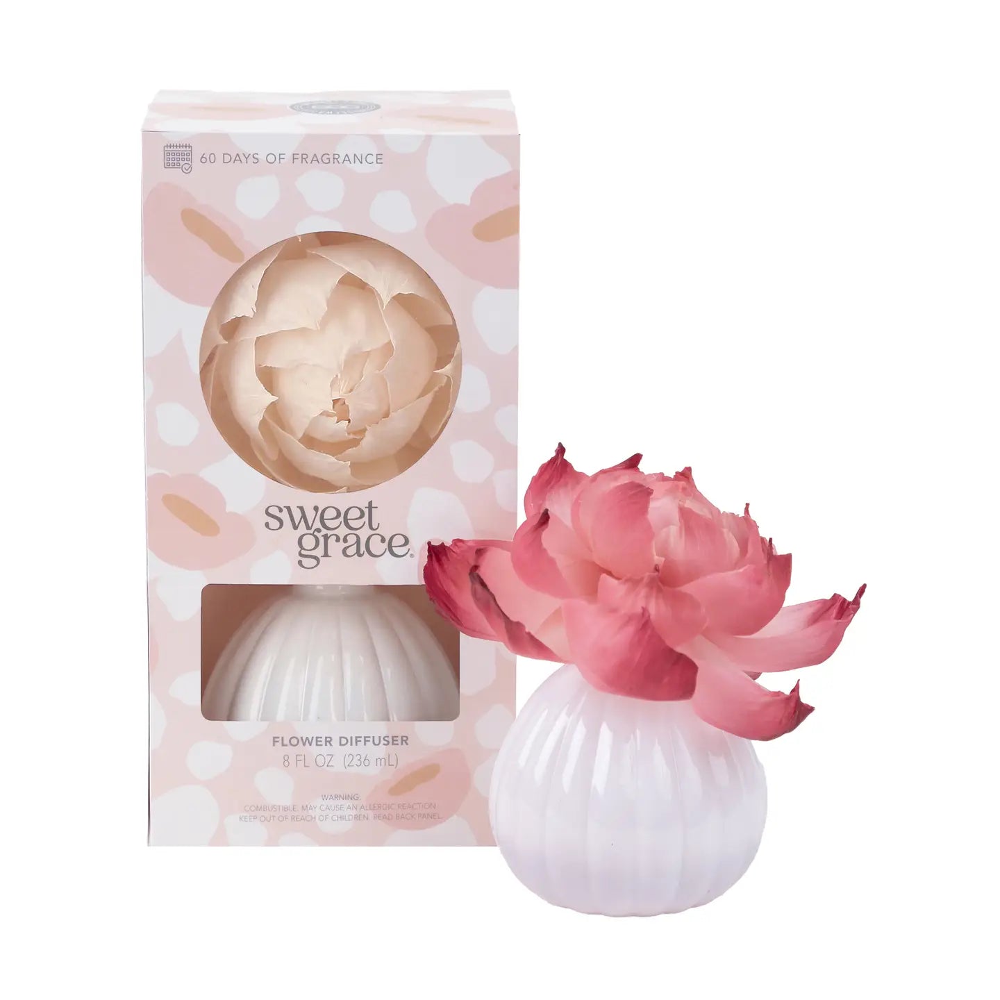 Bridgewater Candle Company Sweet Grace Flower Diffuser with elegant flower design and glass container for home fragrance.