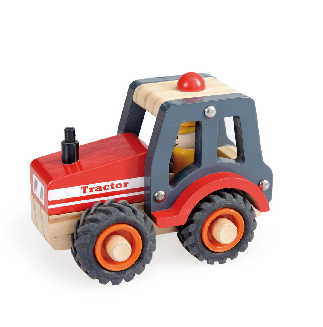 Egmont wooden tractor toy with detailed craftsmanship, featuring realistic wheels and a classic design for children's play.