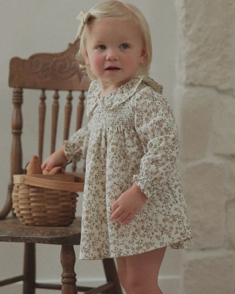 Quincy Mae Posy Callie Dress for girls, soft pastel fabric with floral print, short sleeves and comfortable fit, suitable for spring and summer.