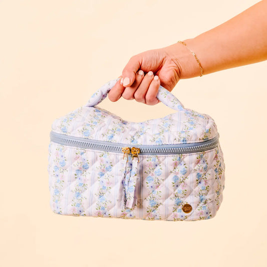 The Darling Effect - Glam & Go Quilted Cosmetic Bag-Petal Parade Blue