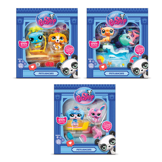 Littlest Petshop PetFluencer Assortment featuring colorful small pet toys and accessories on a white background.