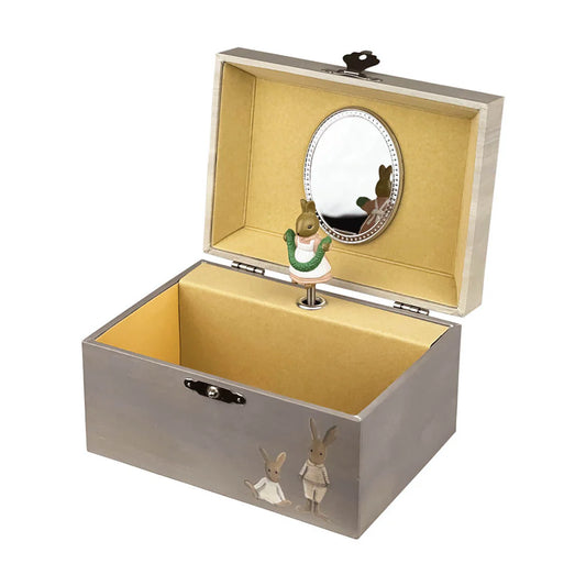 Egmont musical jewelry box featuring a charming rabbit design, with intricate details and a hinged lid for storing jewelry.