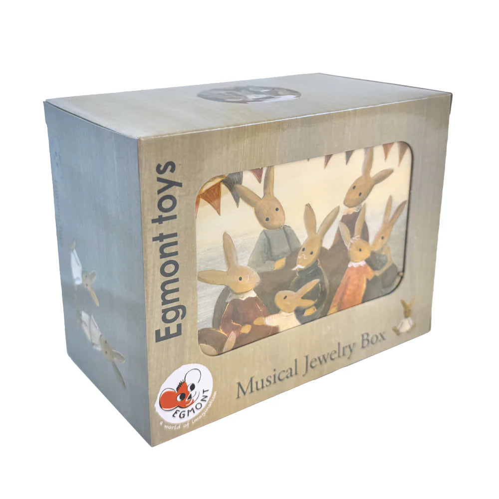 Egmont musical jewelry box featuring a cute rabbit design, with a velvet interior and intricate detailing for storing jewelry.