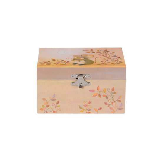 Egmont musical jewelry box featuring a cute mouse design, with intricate details and a lid that opens to store jewelry.