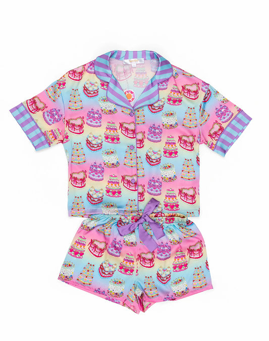 Sunshine Society Its My Party short sleeve short set with colorful party print for kids, casual and playful summer outfit.