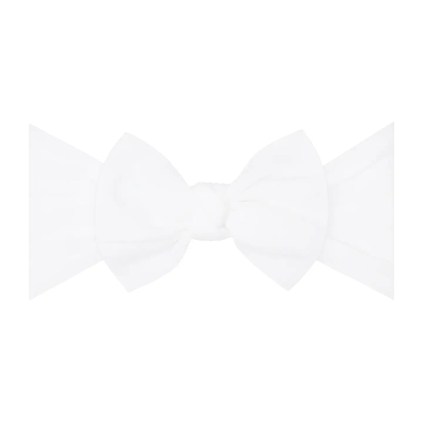 White Baby Bling Bows original knot soft nylon headband with a smooth, stretchy fabric and elegant knot design for infants.