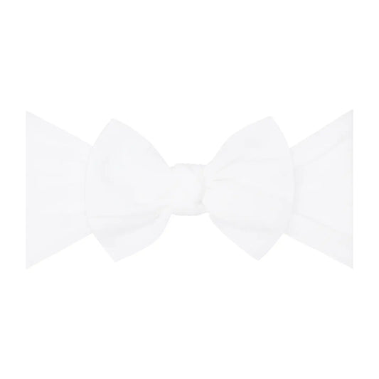 White Baby Bling Bows original knot soft nylon headband with a smooth, stretchy fabric and elegant knot design for infants.