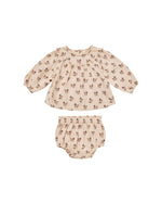 Quincy Mae - Fig Flora Balloon Sleeve Blouse + Bloomer Set LAST ONE 2-3y