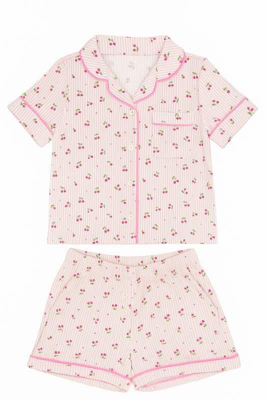 Cherry Stripes Jersey Short Sleeve PJ Set