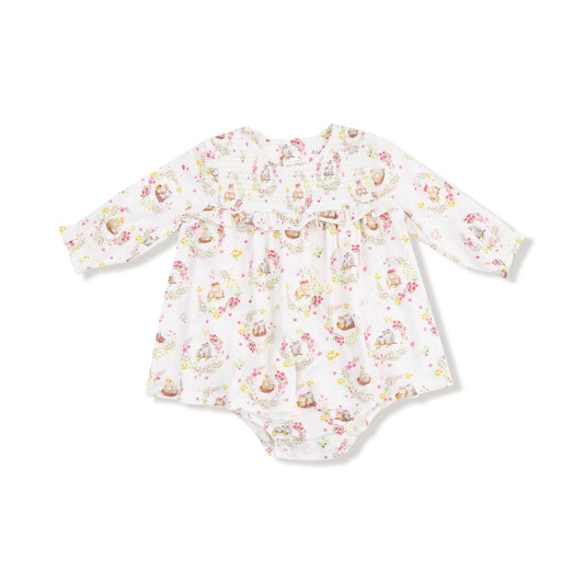 Floral Owl Families Smocked Ruffle Bubble