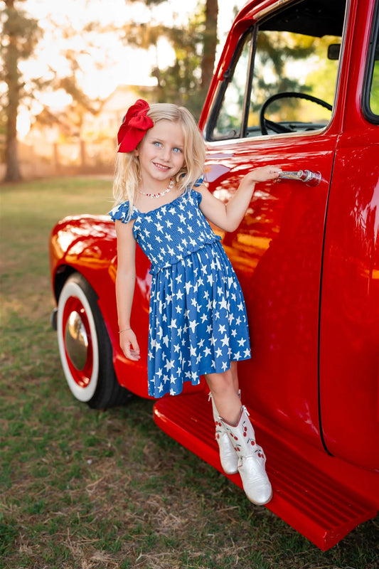 In My Jammers - Navy Stars Smocked Twirl Dress