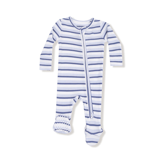 Blue Vintage Stripe Zip Footie