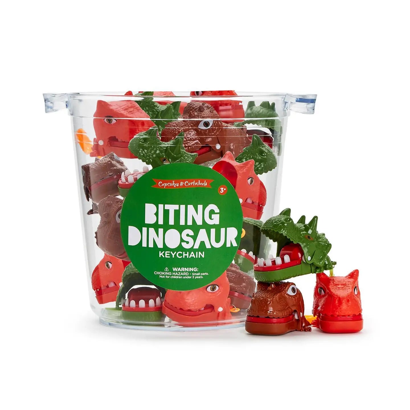 Colorful biting dinosaur clip-on from Cupcakes & Cartwheels by Two's Company, featuring a playful, detailed design.