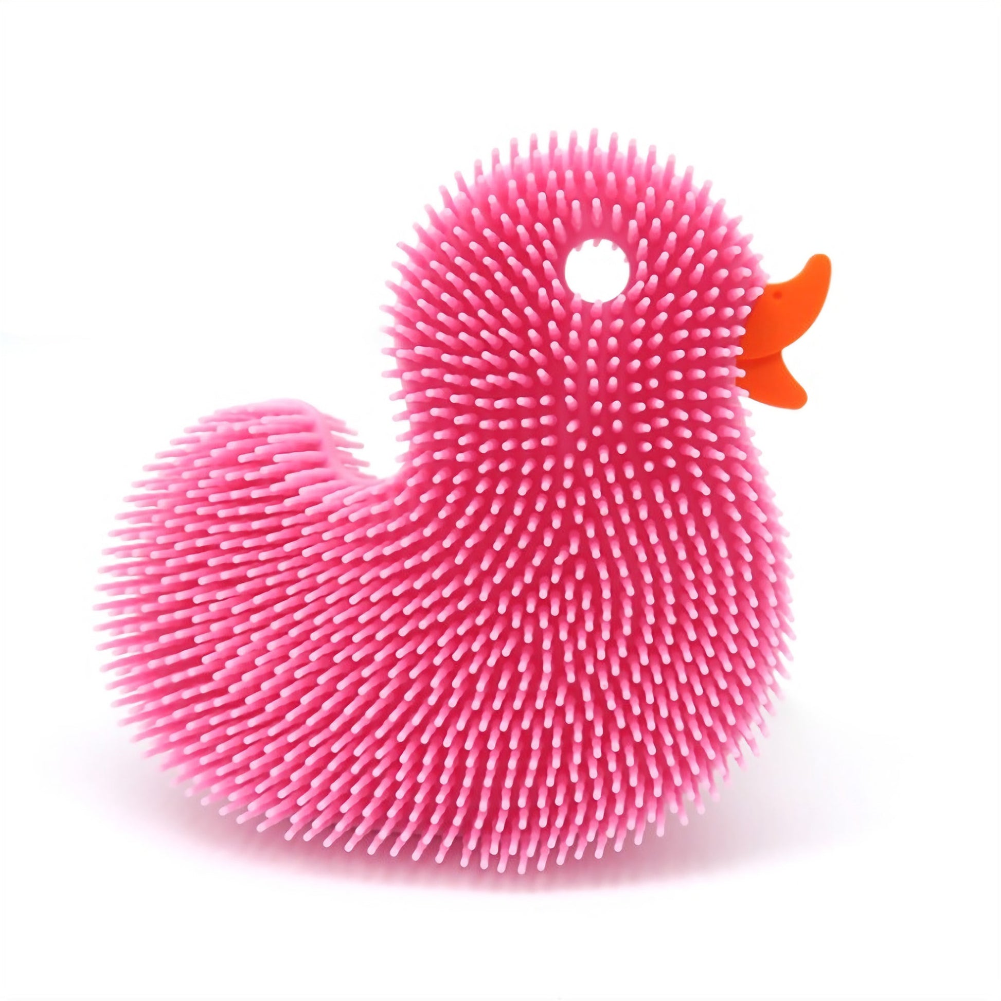 Squigee Duck silicone body scrub baby bath toy by New People, soft, colorful, and designed for gentle bathing and scrubbing.