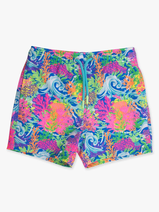 Neon Ocean Coral Performance Hybrid Swim Trunks