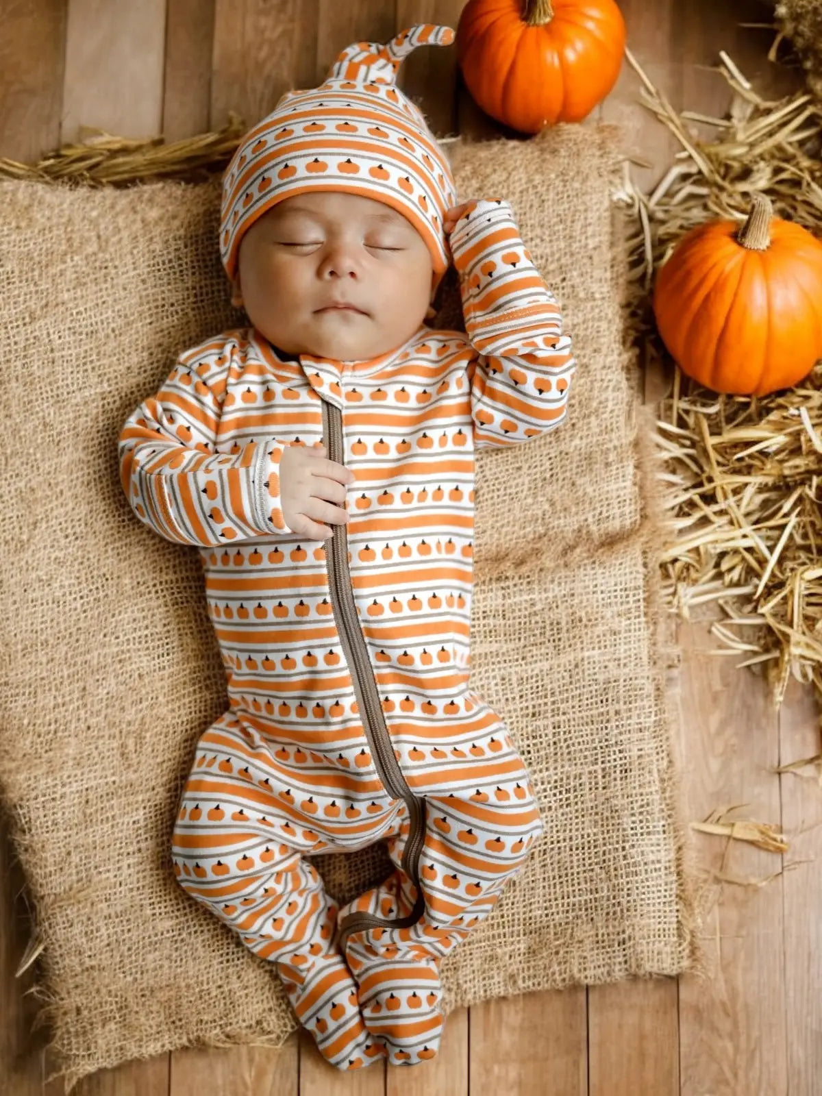 SIIX Collection - Pumpkin Stripe Organic Zip Footie