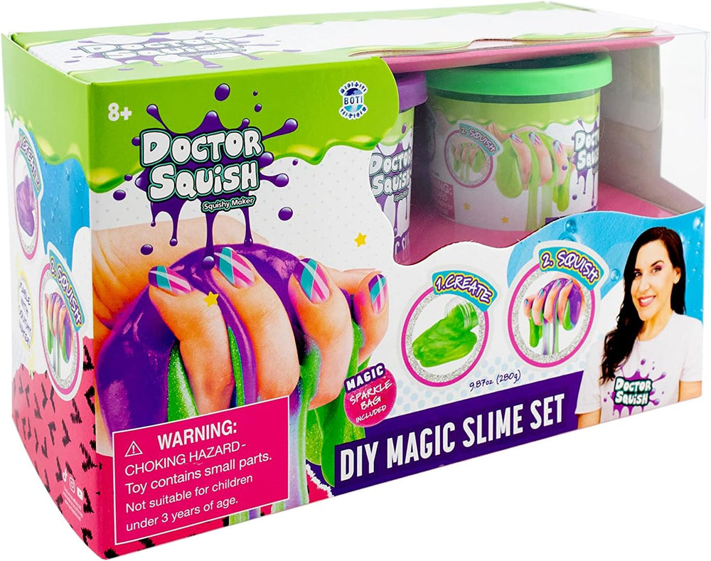 Doctor Squish - DIY Magic Slime Set, Twin Pack (Green & Purple), with Bag of Sparkles