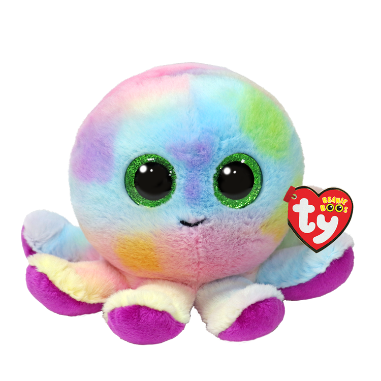 Colorful Ty Bubbles plush toy with embroidered eyes and smiling face, soft and cuddly for children.