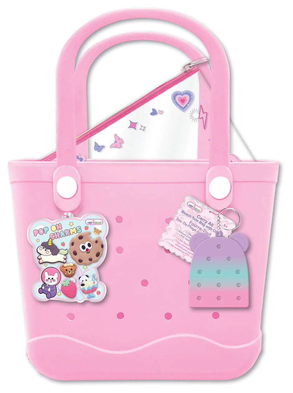 Hot Focus Critters Carry All beach tote bag with colorful charms, spacious design, perfect for beach and casual outings.