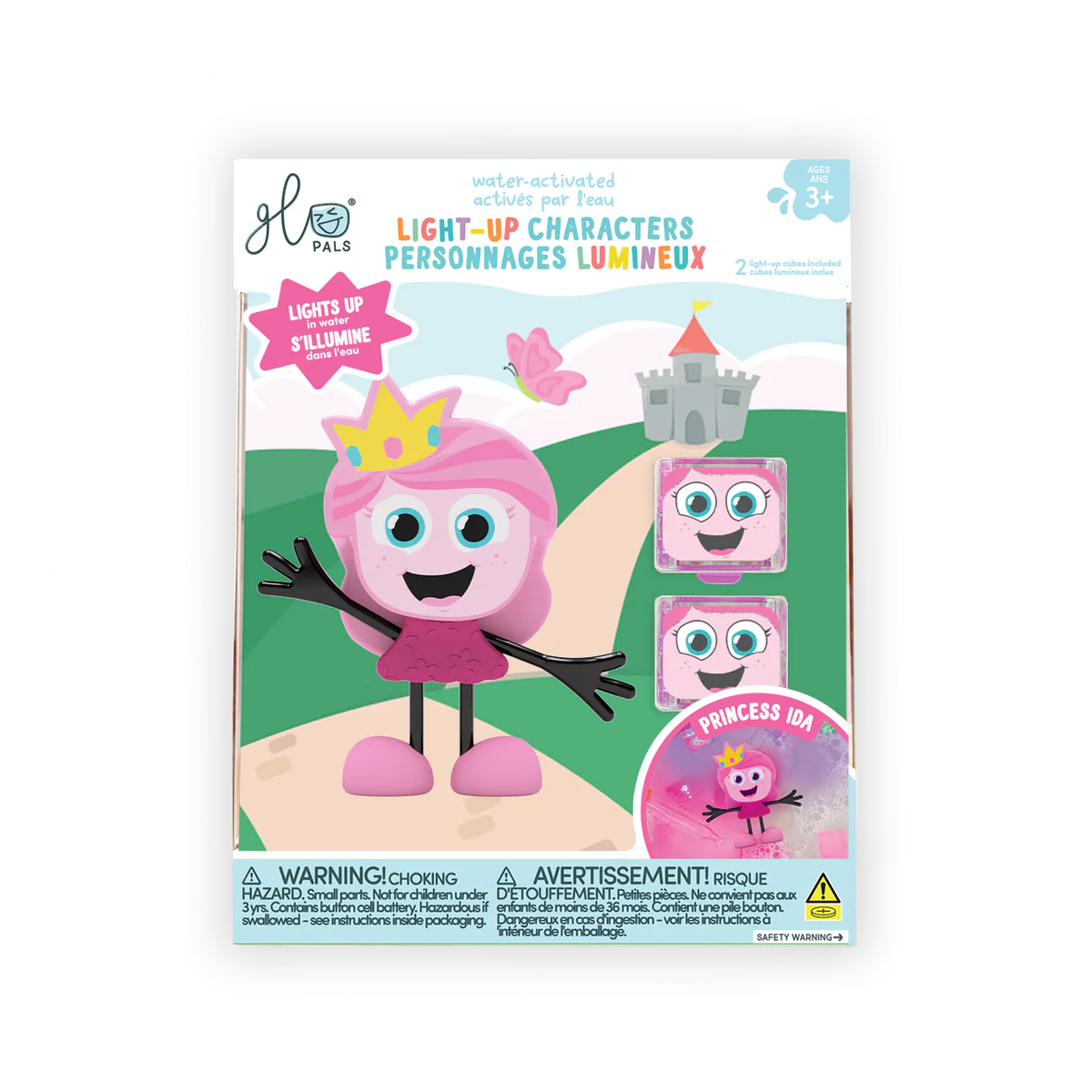 Glo Pals Princess Ida character toy with pink dress and crown, colorful plastic figure for imaginative play.