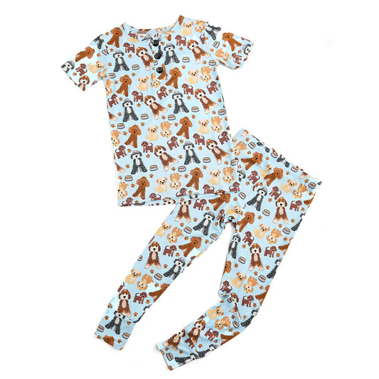 Gigi and Max Griffin Two Piece Sleepies set for kids, featuring a cute doodle dog design in soft bamboo fabric.