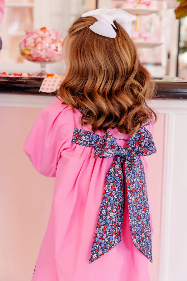 Hamptons Hot Pink Fairfax Farm Floral Long Sleeve Mary Dal Dress - Broadcloth