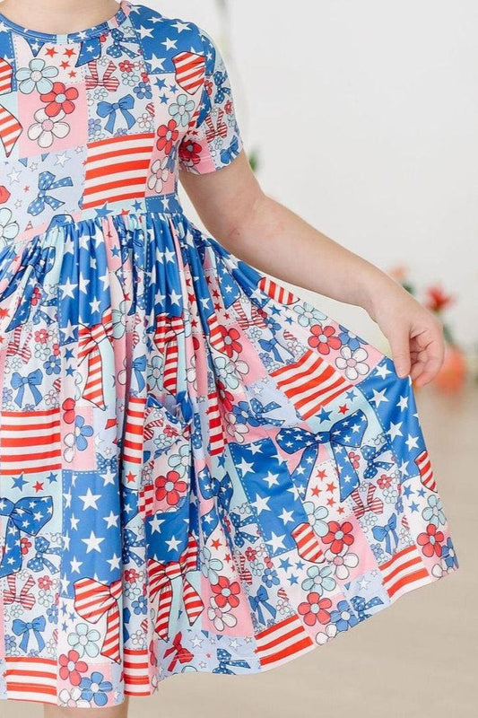 Mila & Rose - Patriotic Patchwork S/S Pocket Twirl Dress