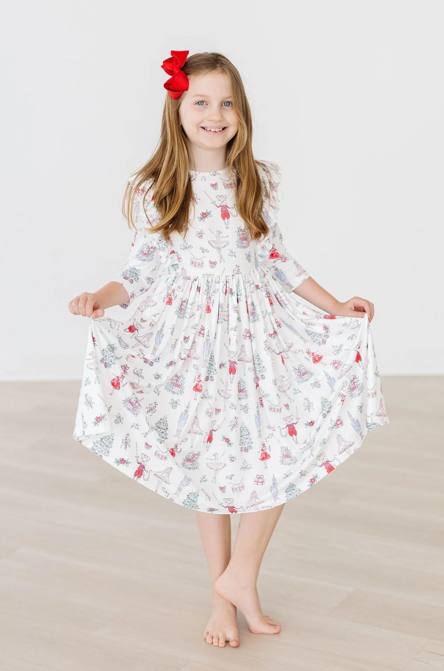 Mila & Rose - Clara's Christmas 3/4 Sleeve Ruffle Twirl Dress