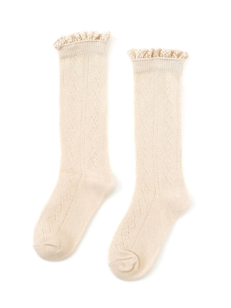 Little Stocking Co. - Vanilla Fancy Lace Top Knee High Socks