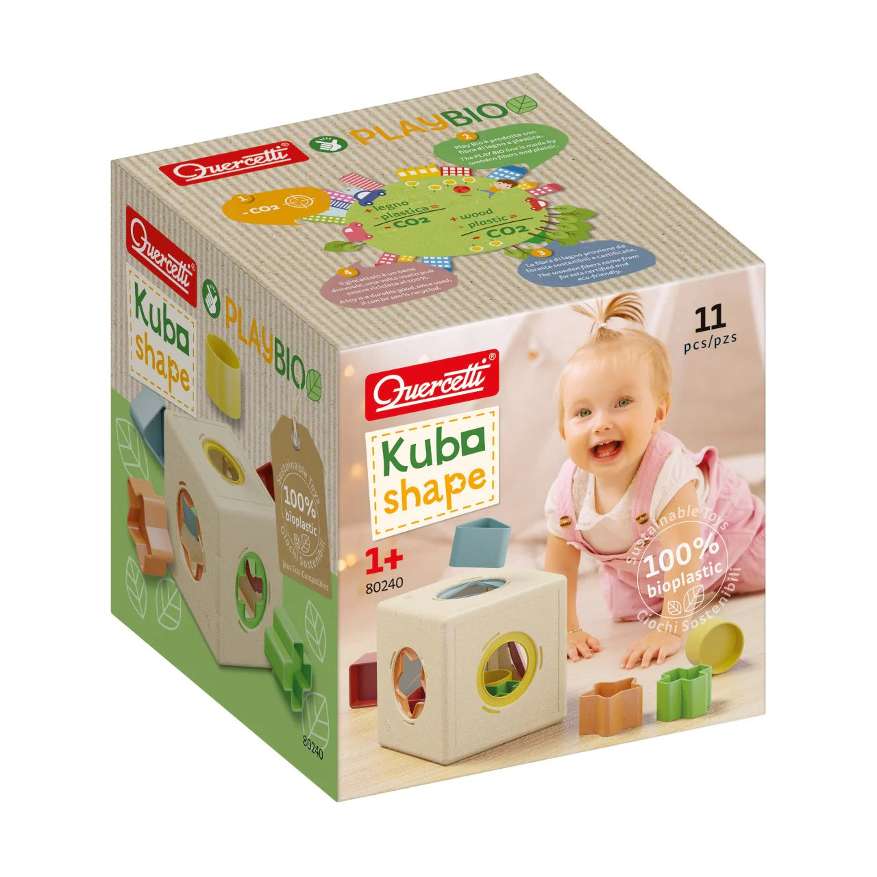 Colorful Quercetti Shape Play Box with geometric shapes for children’s educational and creative play.