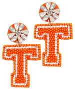 Game Day - Orange & White "T" Earrings