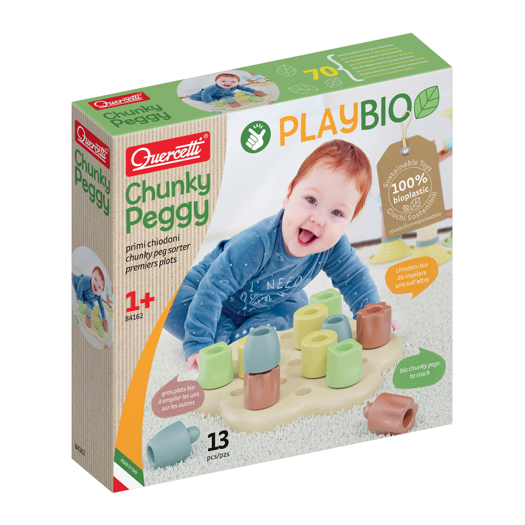 Colorful Quercetti Peg Play Board with large, chunky pegs arranged in a vibrant, engaging pattern for kids' creative play.