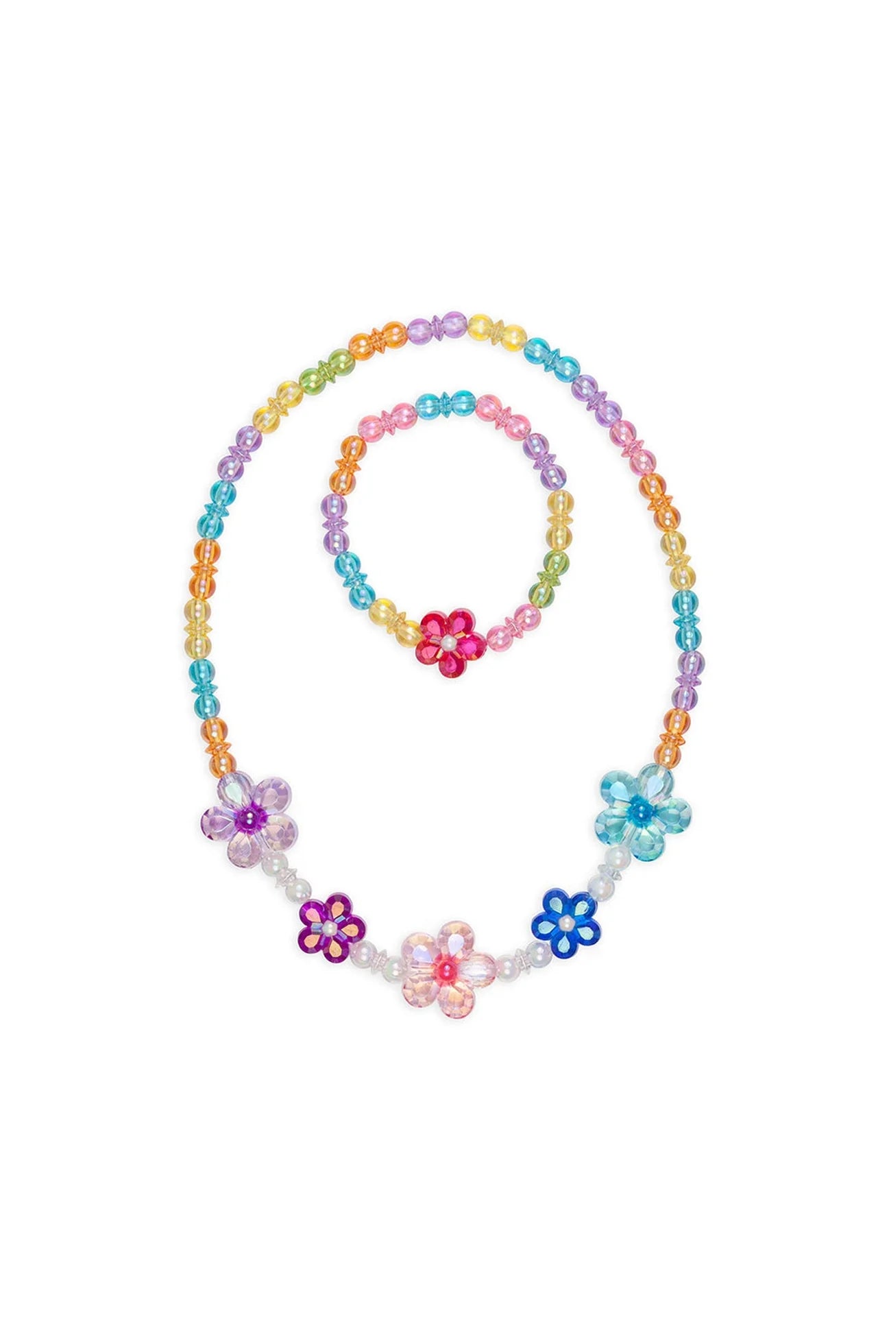 Colorful Blooming Beads necklace and bracelet set from Great Pretenders, featuring vibrant floral designs for children.