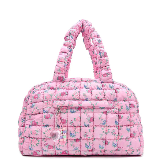 Quilted Scrunchies Floral Printed Medium Duffle Bag