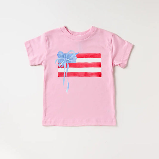Pink American Flag and Bow Girl
