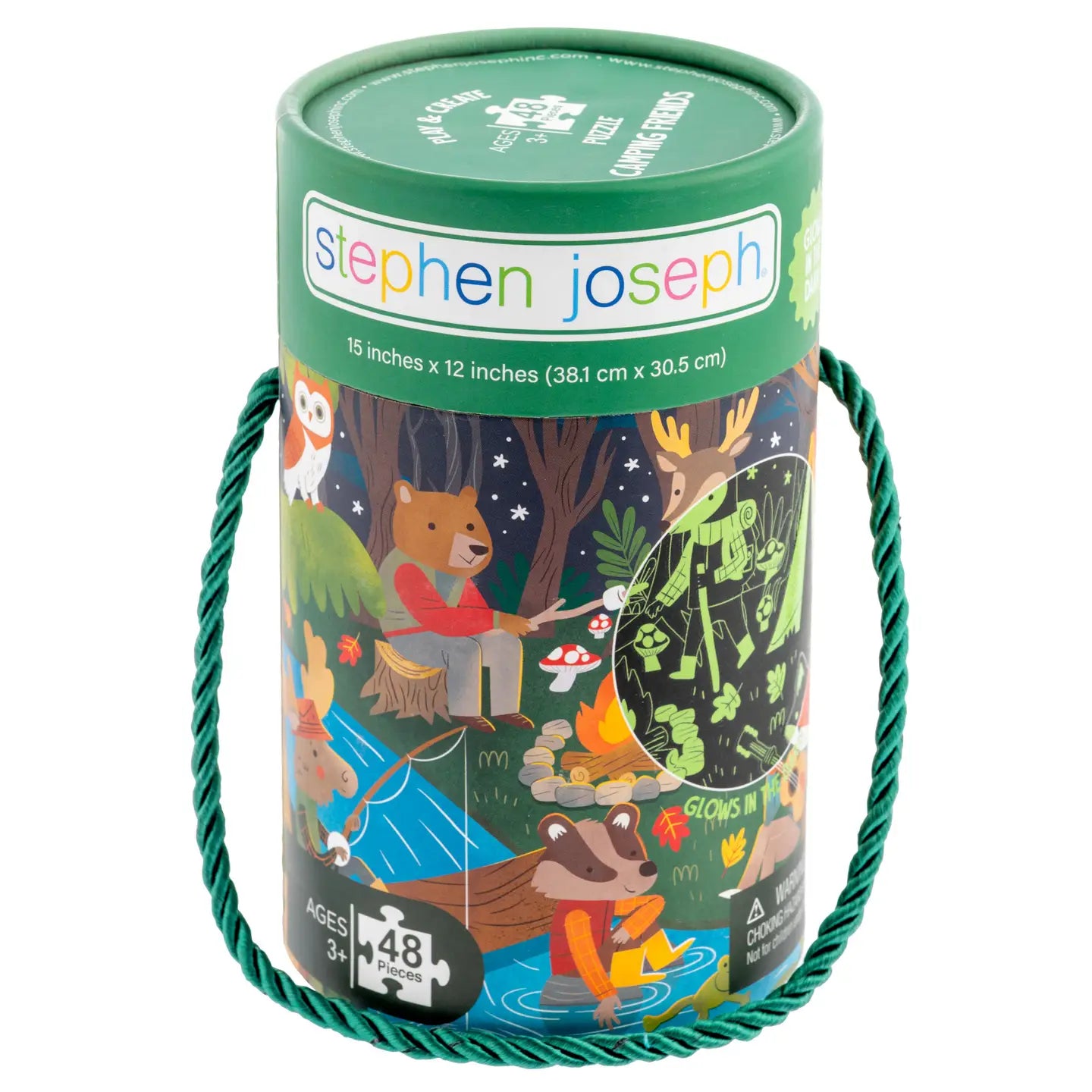 Glow in the dark puzzle by Stephen Joseph Gifts featuring colorful, luminous pieces on a flat surface.