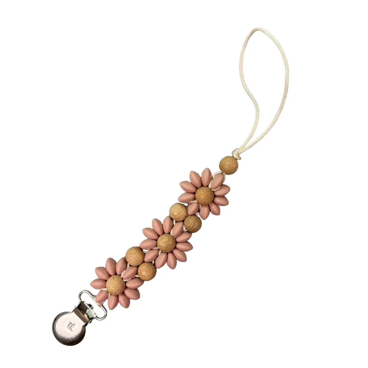 Olivia Paci Clip by Three Hearts featuring beech wood and silicone with a cute animal design for baby pacifier holding.