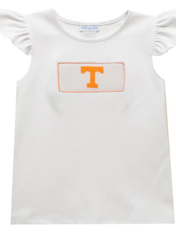 Game Day - Tennessee Vols Smocked White Knit Angel Wing Girls Blouse