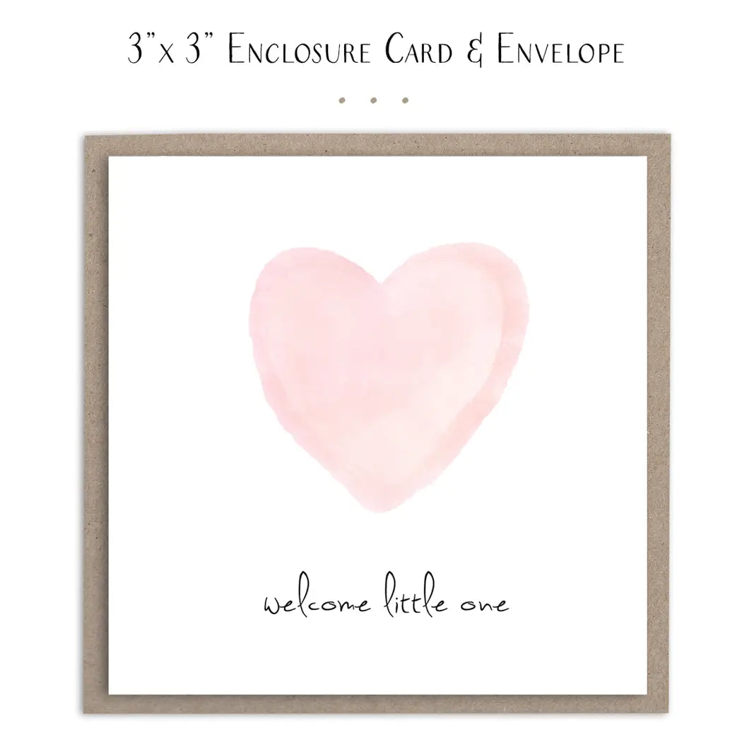 Welcome Little One Mini Card - Pink Heart Baby Girl Card Plain