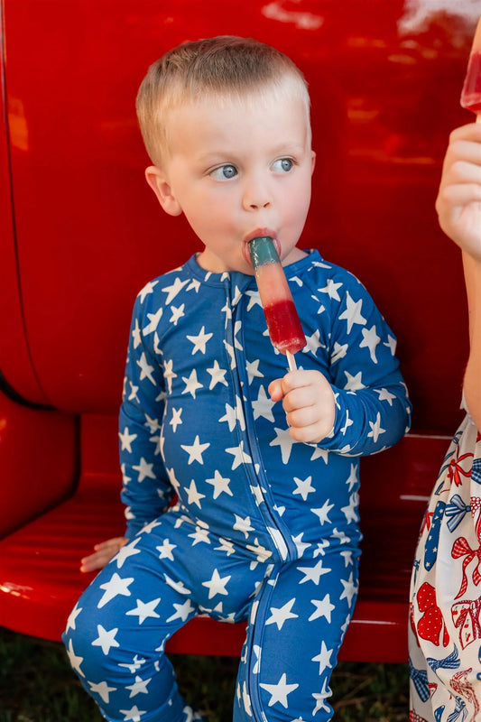 In My Jammers - Navy Stars Zipper Romper
