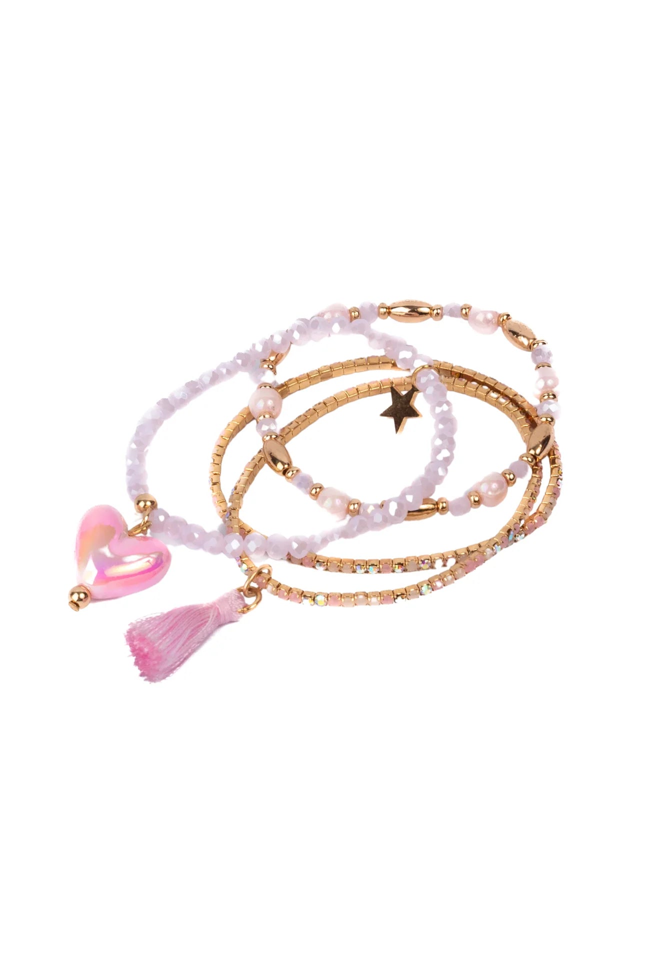 Boutique Luminescent Love Bracelet Set by Great Pretenders featuring glowing pink and purple beaded bracelets with heart charms