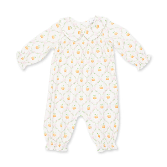 Pretty Pumpkin Trellis Smocked Long Sleeve Romper