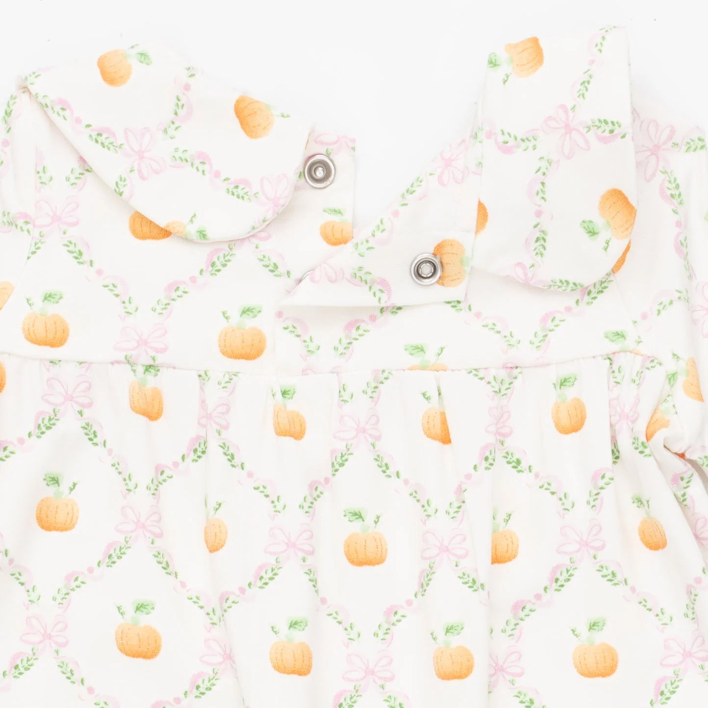 Angel Dear Pretty Pumpkin Trellis smocked long sleeve romper for babies, featuring pumpkin trellis pattern and soft fabric.