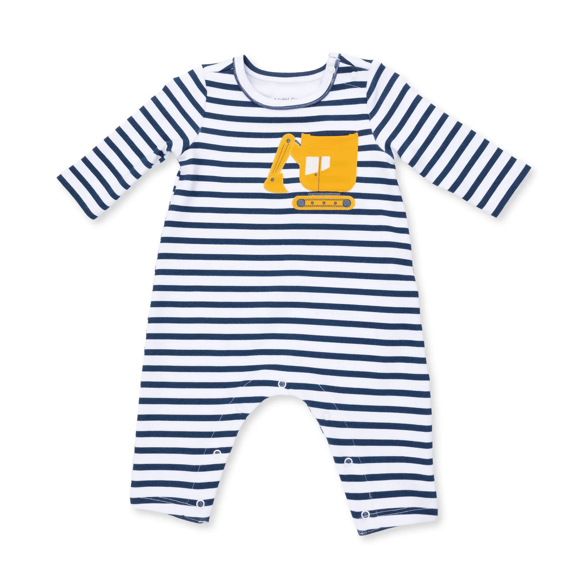 Angel Dear Digger Collection long sleeve snap shoulder romper for babies, featuring a soft fabric and playful design.