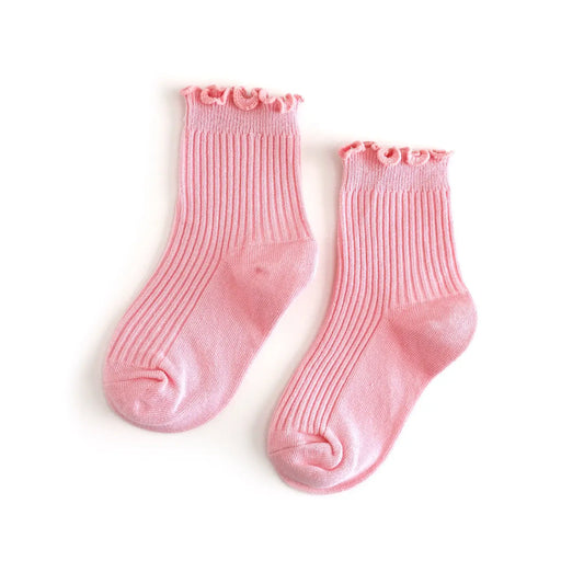 Ribbed Lettuce Trim Midi Socks - Blossom Pink