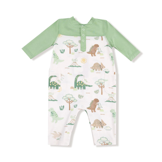 Baby Love Dinos Romper with Contrast Sleeves
