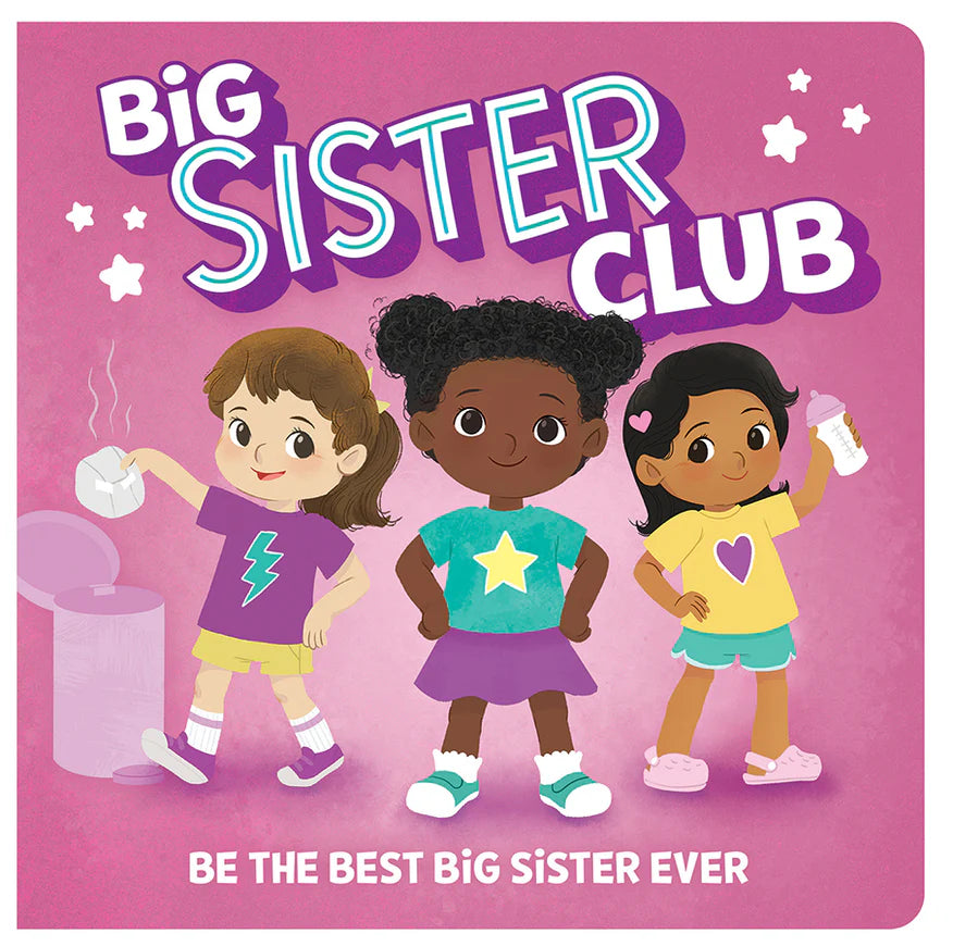 Big Sister Club book by Cottage Door Press featuring colorful illustrations of sisters and playful design elements.